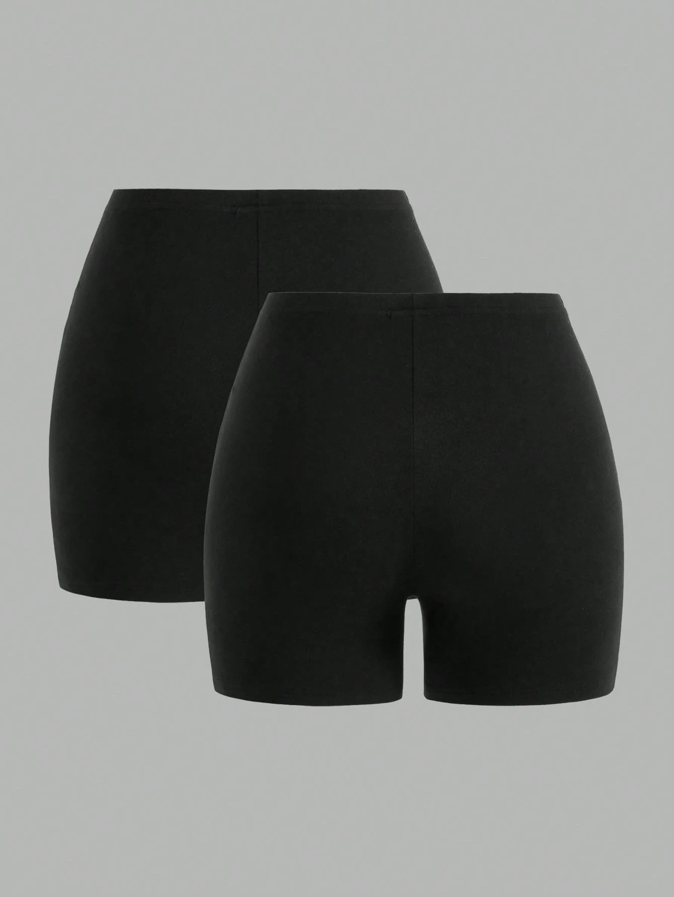 EZwear Women's Casual Athleisure Athletic Knitted Fabric Short Leggings, Two-Pack Black Solid Stretchy Bike Shorts For Everyday Comfort Gym Fitness Summer