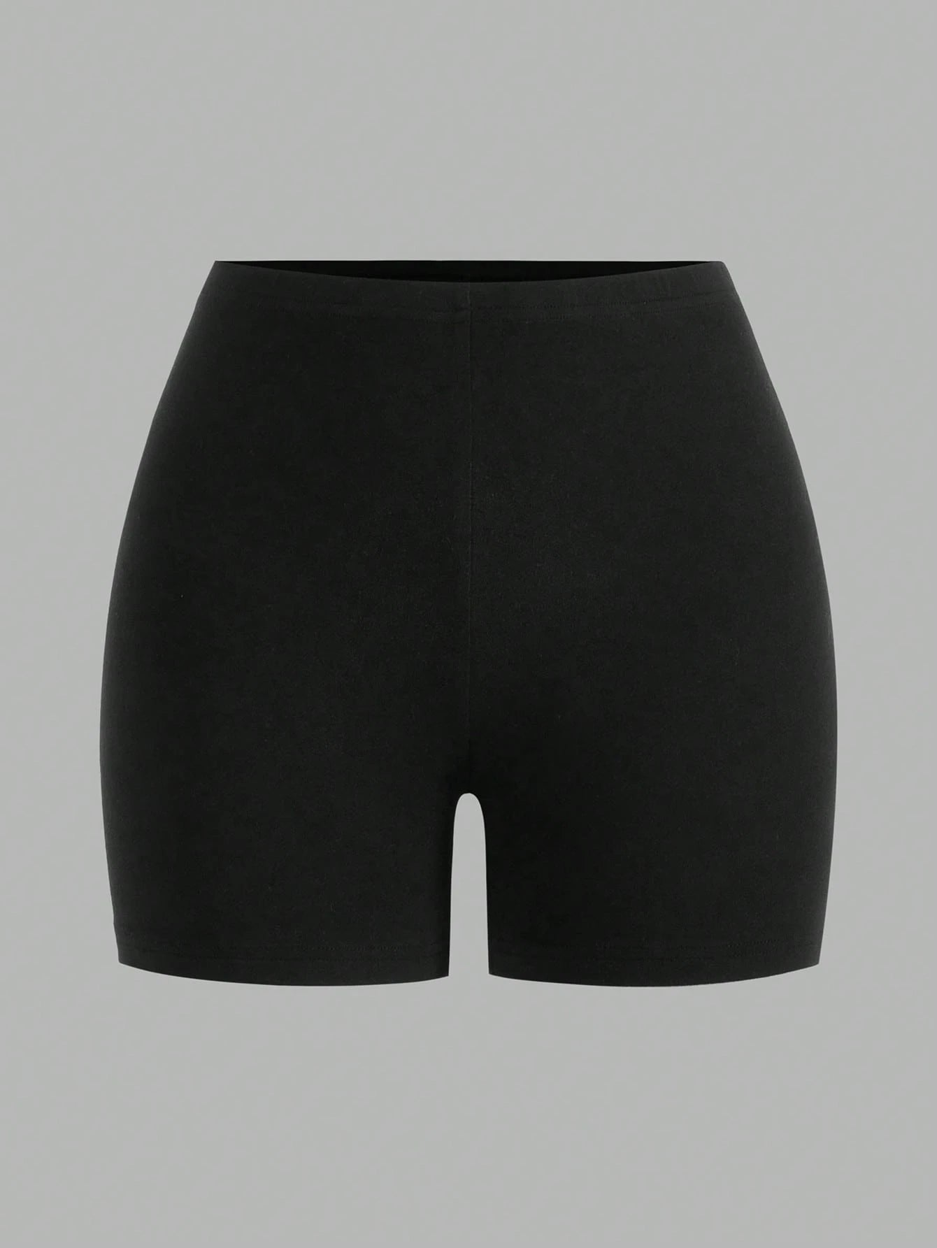 EZwear Women's Casual Athleisure Athletic Knitted Fabric Short Leggings, Two-Pack Black Solid Stretchy Bike Shorts For Everyday Comfort Gym Fitness Summer