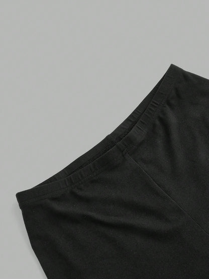 EZwear Women's Casual Athleisure Athletic Knitted Fabric Short Leggings, Two-Pack Black Solid Stretchy Bike Shorts For Everyday Comfort Gym Fitness Summer