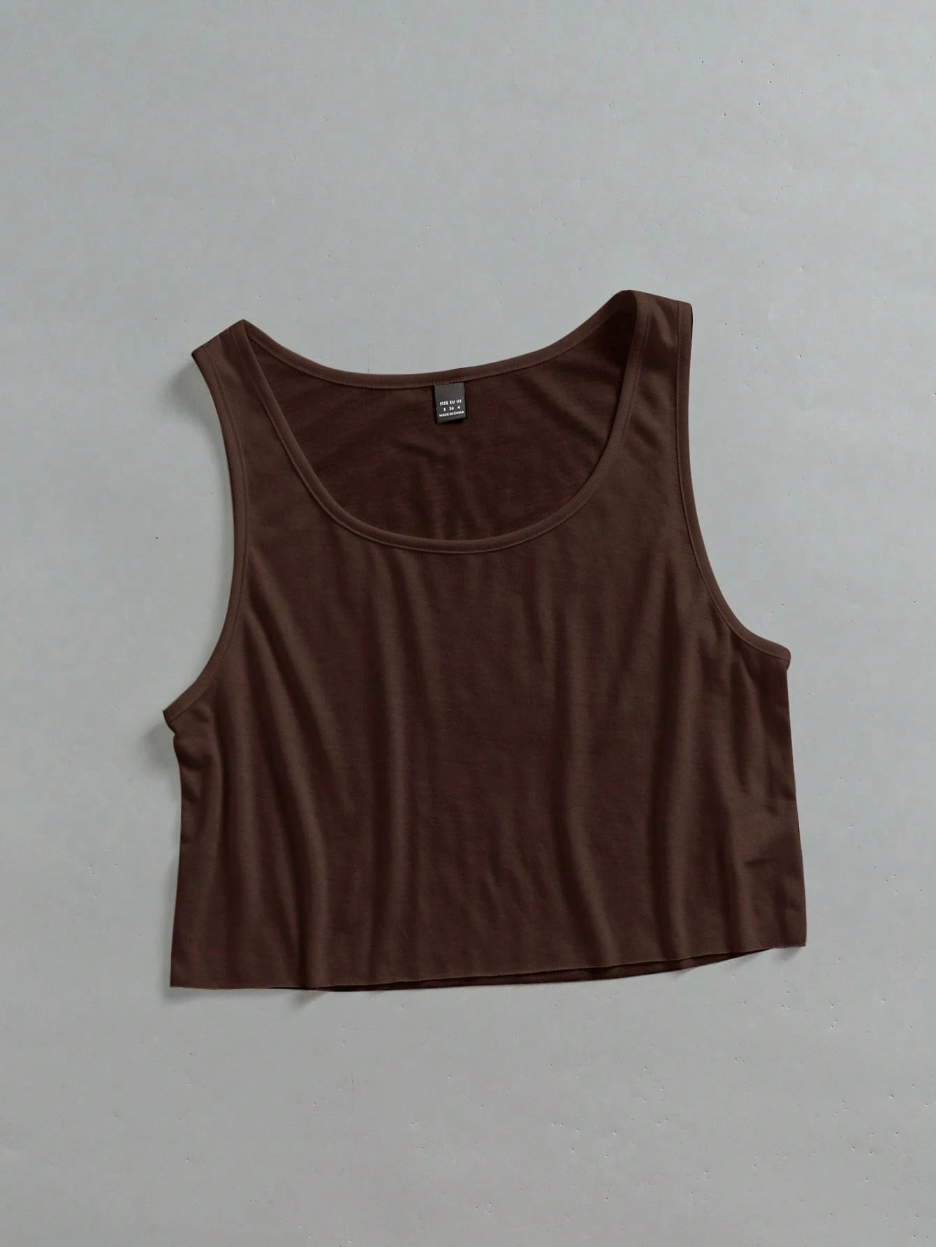 EZwear Women's Casual Brown Large U-Neck Loose Cropped Tank Top Suitable For Summer