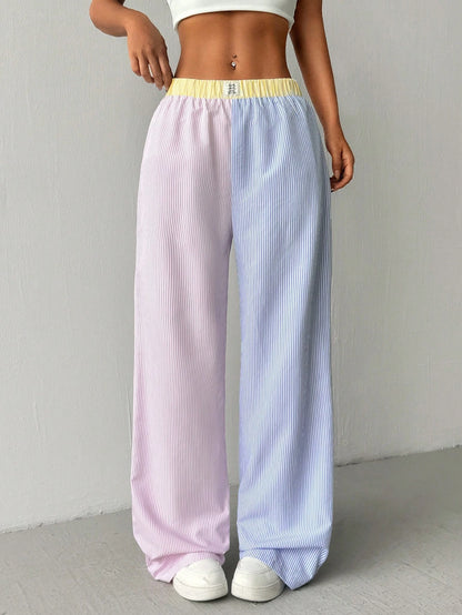 EZwear Women's Colorblock Stripe Alphabet Letter Printed Culotte Casual Casual Wide Leg Pants