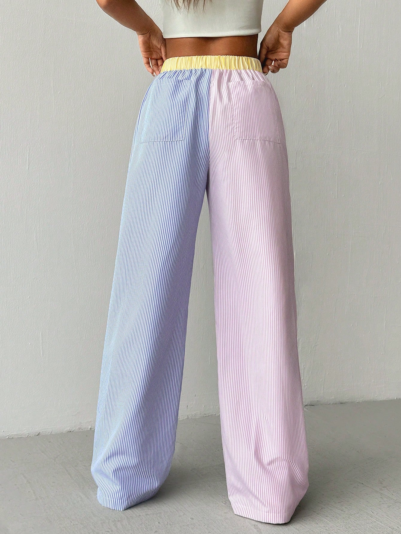 EZwear Women's Colorblock Stripe Alphabet Letter Printed Culotte Casual Casual Wide Leg Pants