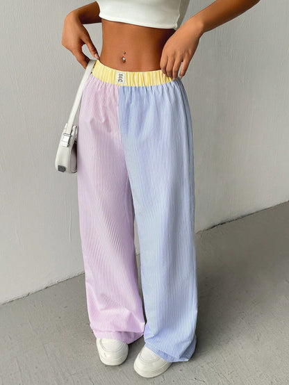 EZwear Women's Colorblock Stripe Alphabet Letter Printed Culotte Casual Casual Wide Leg Pants