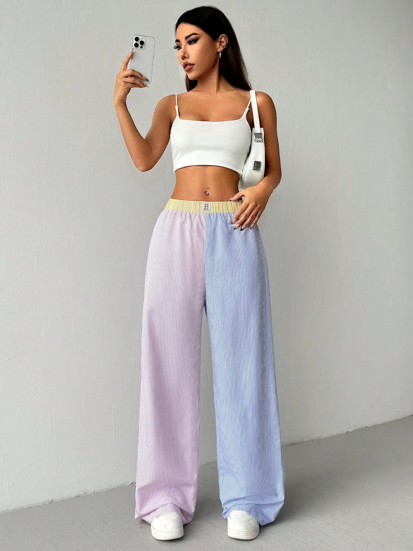 EZwear Women's Colorblock Stripe Alphabet Letter Printed Culotte Casual Casual Wide Leg Pants