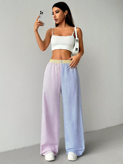 EZwear Women's Colorblock Stripe Alphabet Letter Printed Culotte Casual Casual Wide Leg Pants