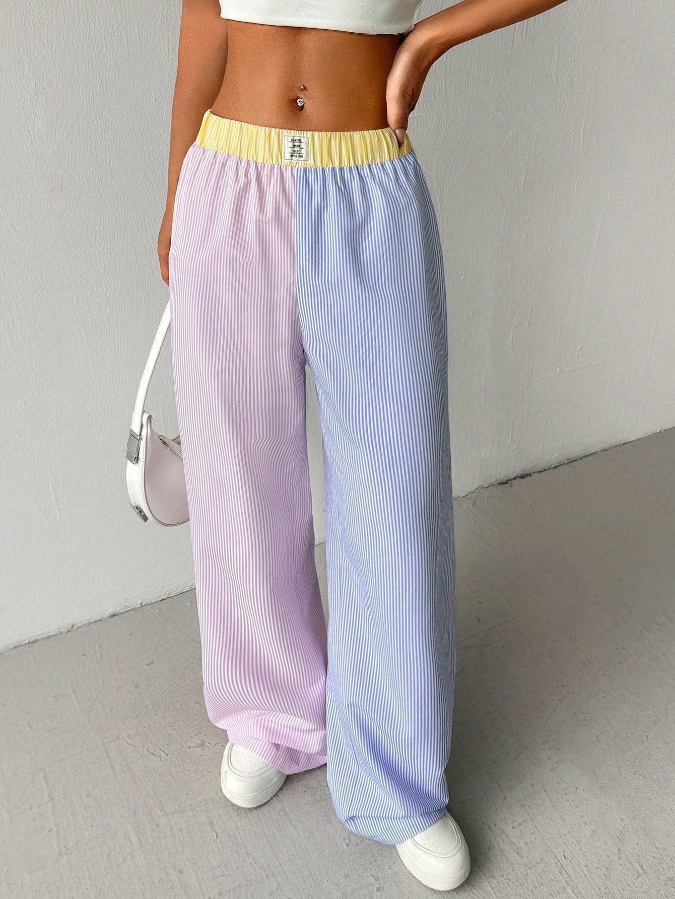 EZwear Women's Colorblock Stripe Alphabet Letter Printed Culotte Casual Casual Wide Leg Pants