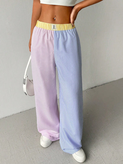 EZwear Women's Colorblock Stripe Alphabet Letter Printed Culotte Casual Casual Wide Leg Pants