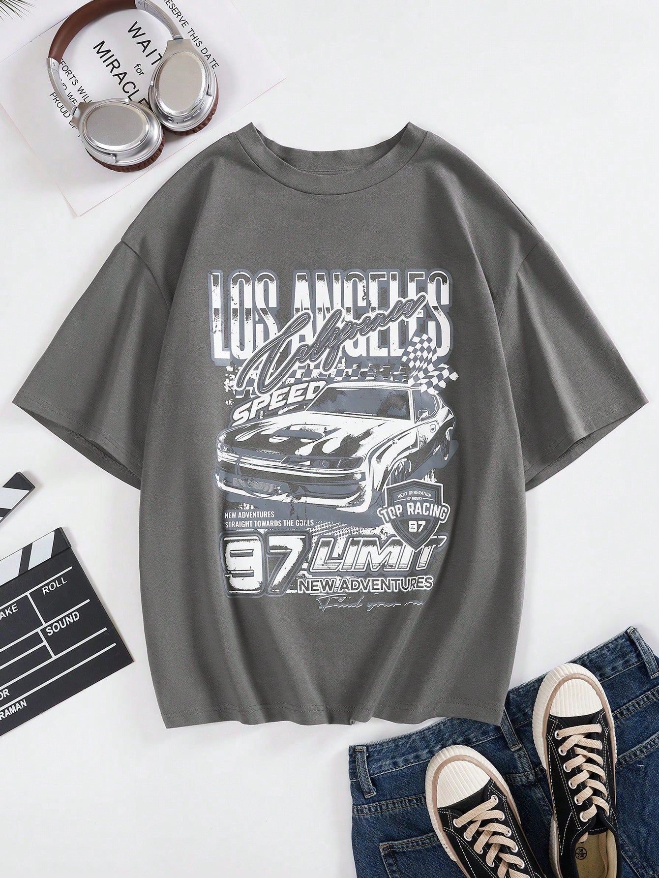 EZwear Women's Summer Back To School Basketball Game Letter Printed Oversized Drop Shoulder Sleeve T-Shirt, Unisex