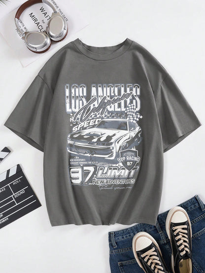 EZwear Women's Summer Back To School Basketball Game Letter Printed Oversized Drop Shoulder Sleeve T-Shirt, Unisex