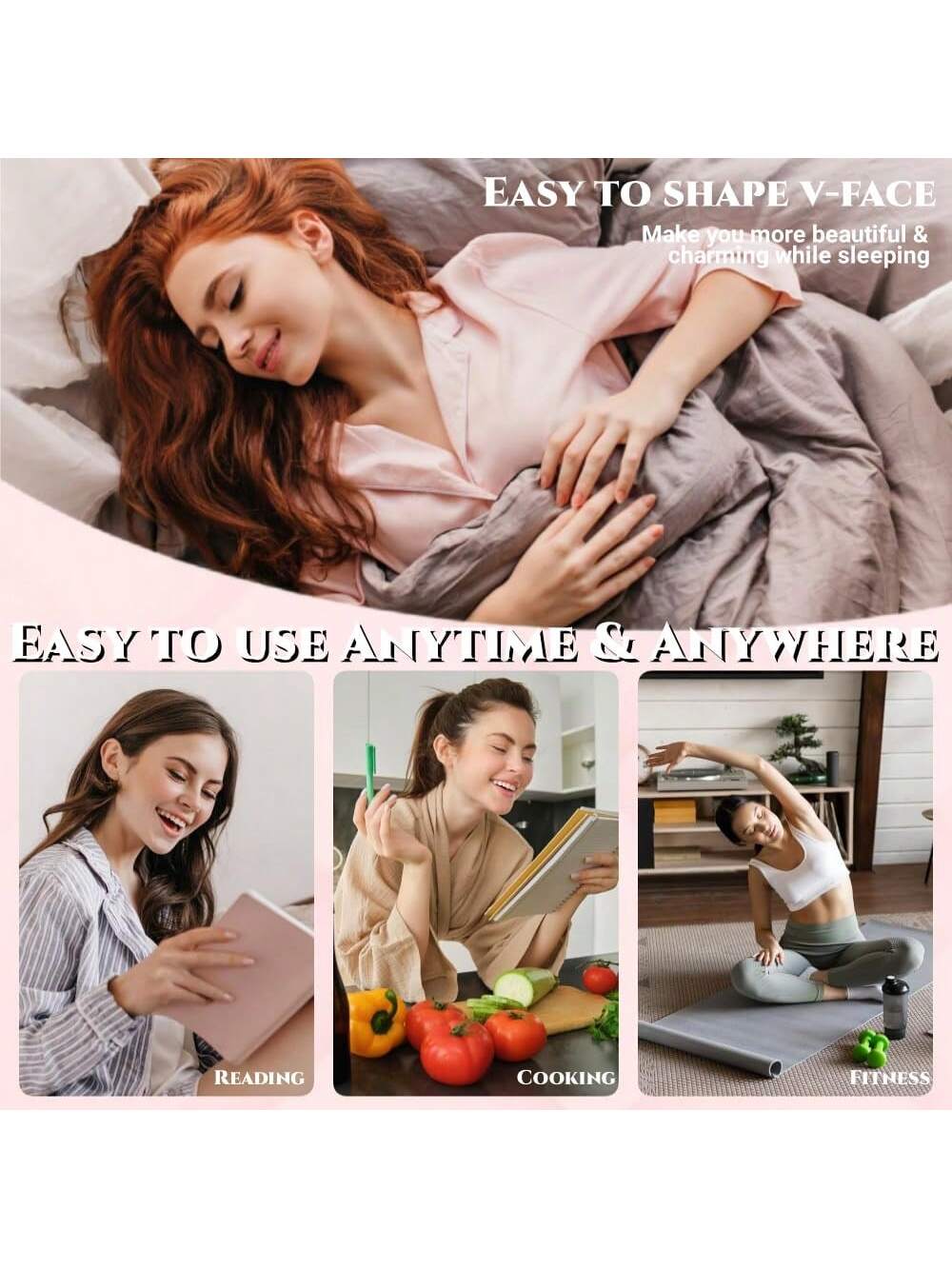 Facial Sleep Protection Product, Chin Exerciser, Chin Beauty Massager, High Breathability, Pink