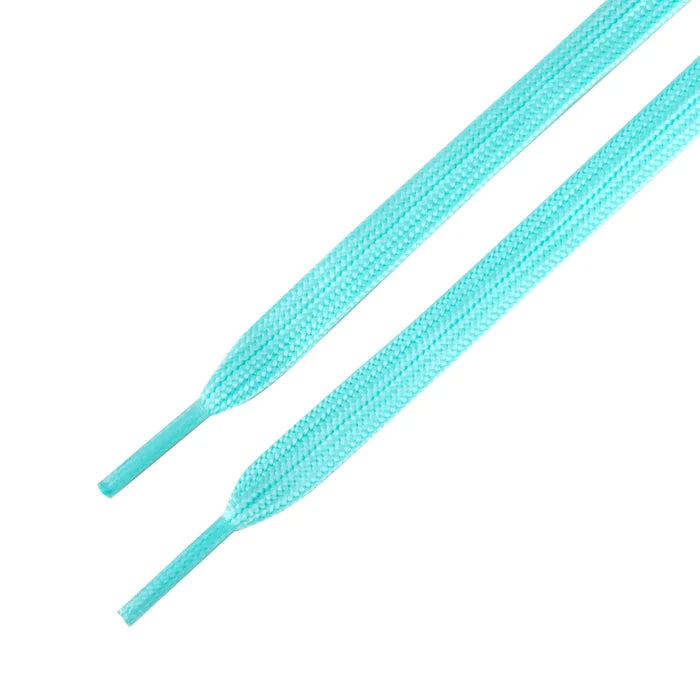 Pair of turquoise shoelaces on a white background