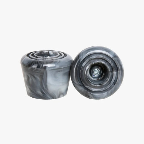 Two gray marbled stoppers on a white background