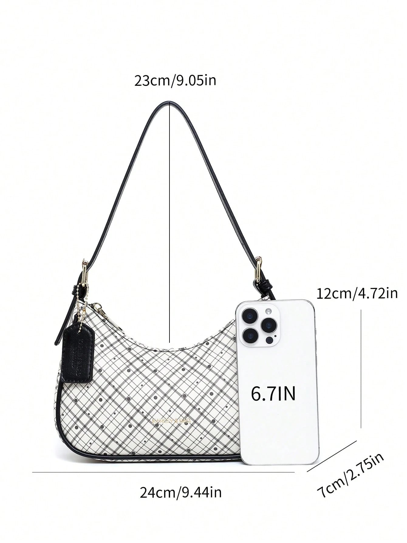 Fashion Crescent Bag, Y2K Shoulder Underarm Bag, Classic Plaid Shoulder Bag, Women's Fashion Handbag With Cherry Charm Decoration, Leather Texture Crossbody Bag, Essential For Fashionable Outings