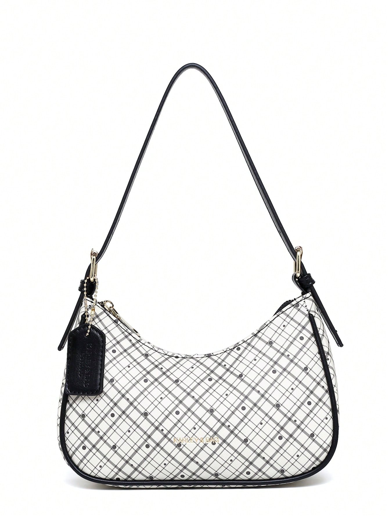 Fashion Crescent Bag, Y2K Shoulder Underarm Bag, Classic Plaid Shoulder Bag, Women's Fashion Handbag With Cherry Charm Decoration, Leather Texture Crossbody Bag, Essential For Fashionable Outings