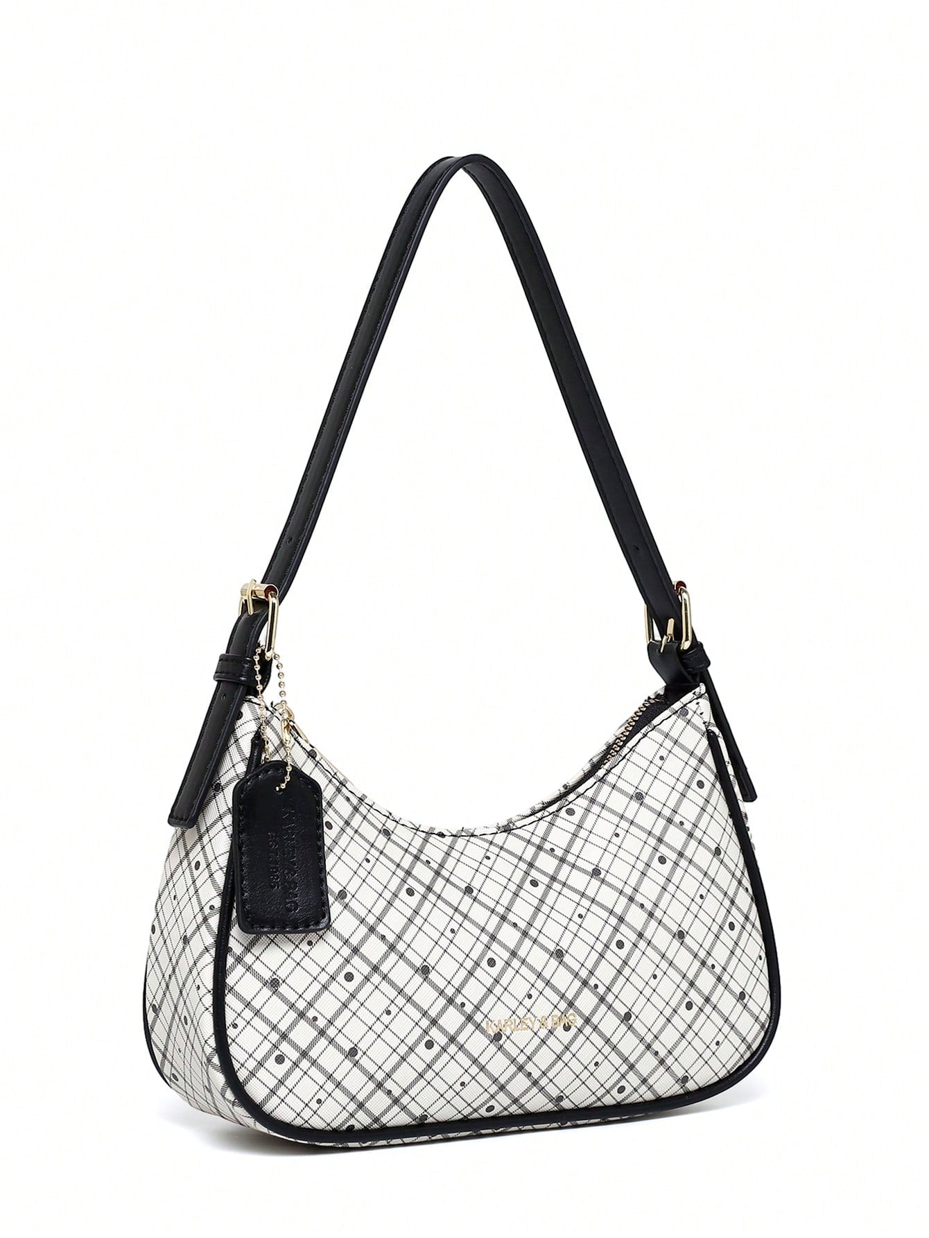 Fashion Crescent Bag, Y2K Shoulder Underarm Bag, Classic Plaid Shoulder Bag, Women's Fashion Handbag With Cherry Charm Decoration, Leather Texture Crossbody Bag, Essential For Fashionable Outings