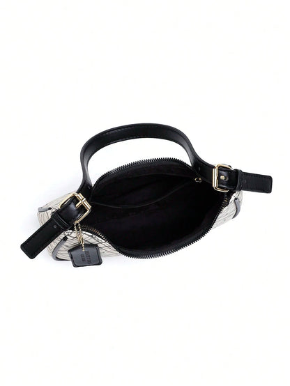 Fashion Crescent Bag, Y2K Shoulder Underarm Bag, Classic Plaid Shoulder Bag, Women's Fashion Handbag With Cherry Charm Decoration, Leather Texture Crossbody Bag, Essential For Fashionable Outings