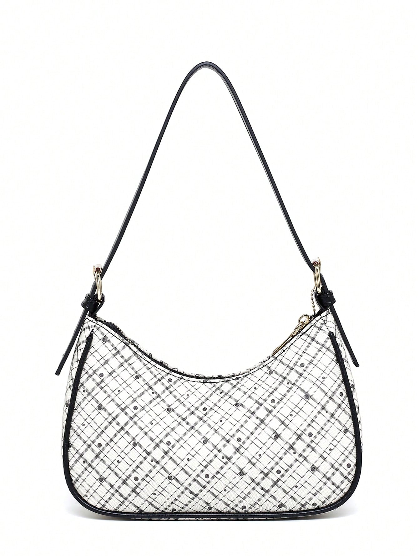 Fashion Crescent Bag, Y2K Shoulder Underarm Bag, Classic Plaid Shoulder Bag, Women's Fashion Handbag With Cherry Charm Decoration, Leather Texture Crossbody Bag, Essential For Fashionable Outings
