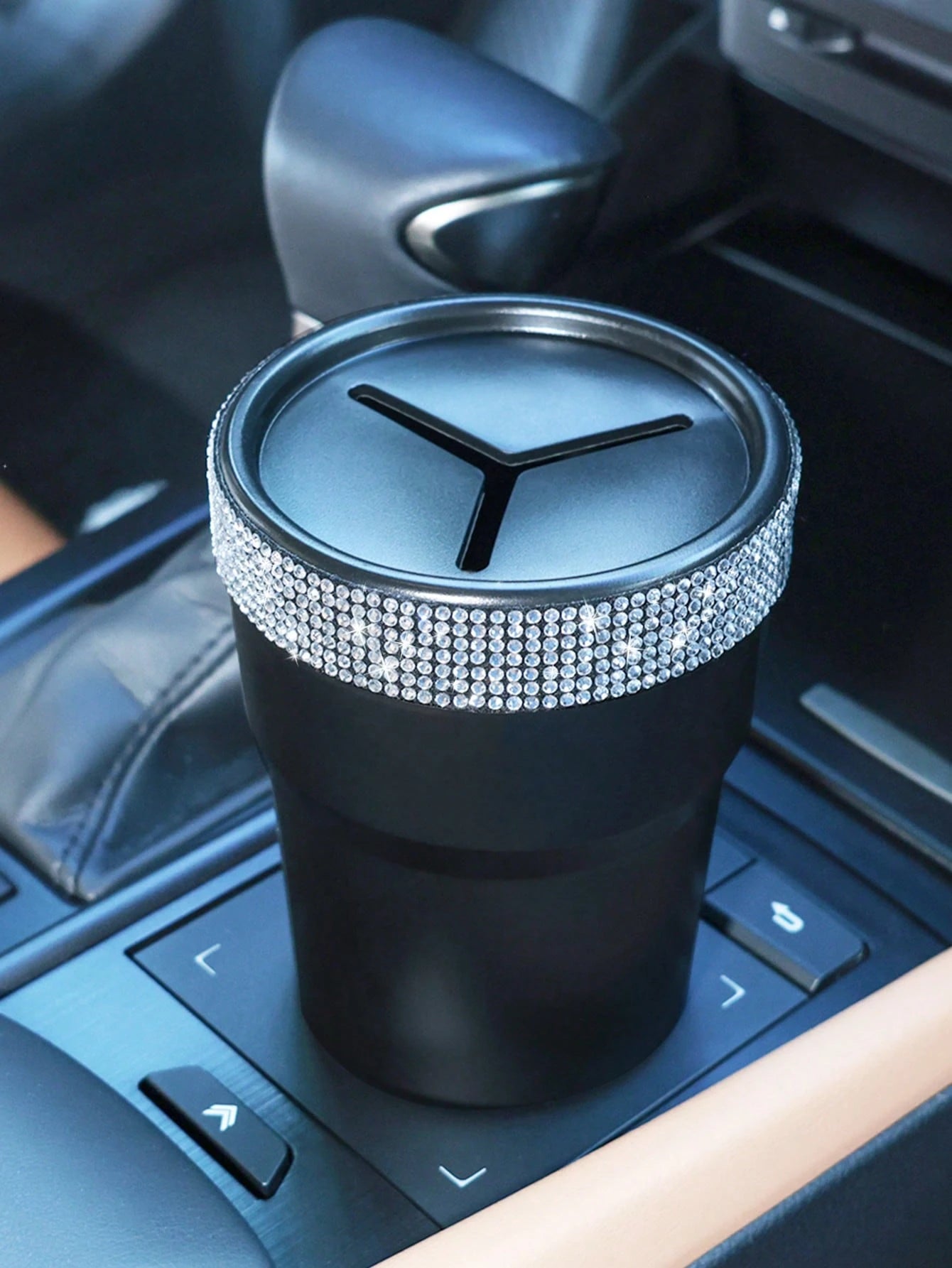 Fashion Simple Model Rhinestone Car Coin Storage Cup- Multi-Functional Storage Cup, Non-Slip Design, Easy To Store Loose Change, Practical And Convenient