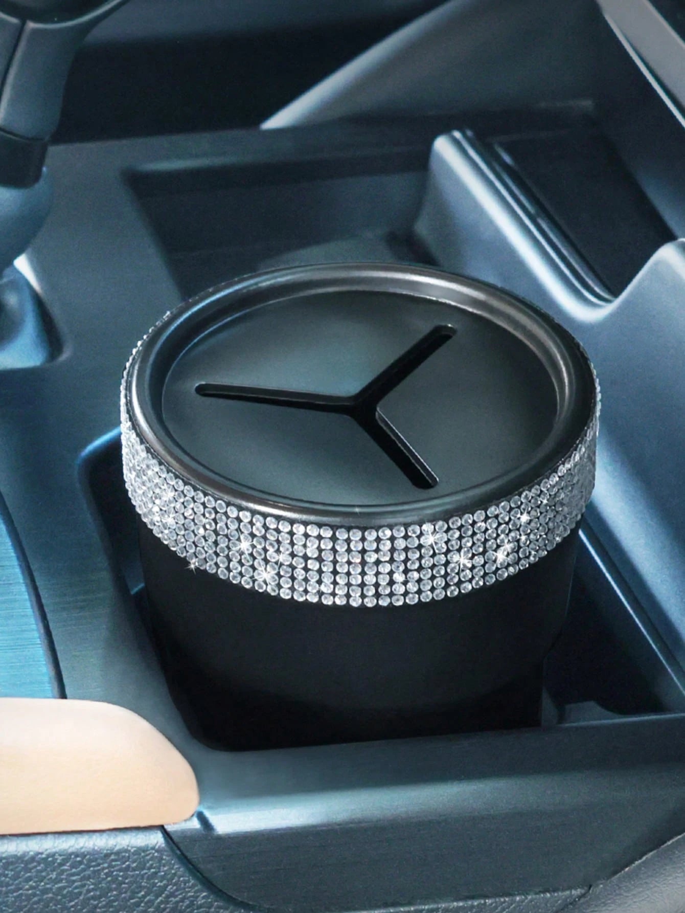 Fashion Simple Model Rhinestone Car Coin Storage Cup- Multi-Functional Storage Cup, Non-Slip Design, Easy To Store Loose Change, Practical And Convenient