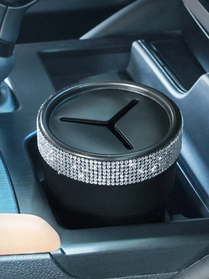 Fashion Simple Model Rhinestone Car Coin Storage Cup- Multi-Functional Storage Cup, Non-Slip Design, Easy To Store Loose Change, Practical And Convenient