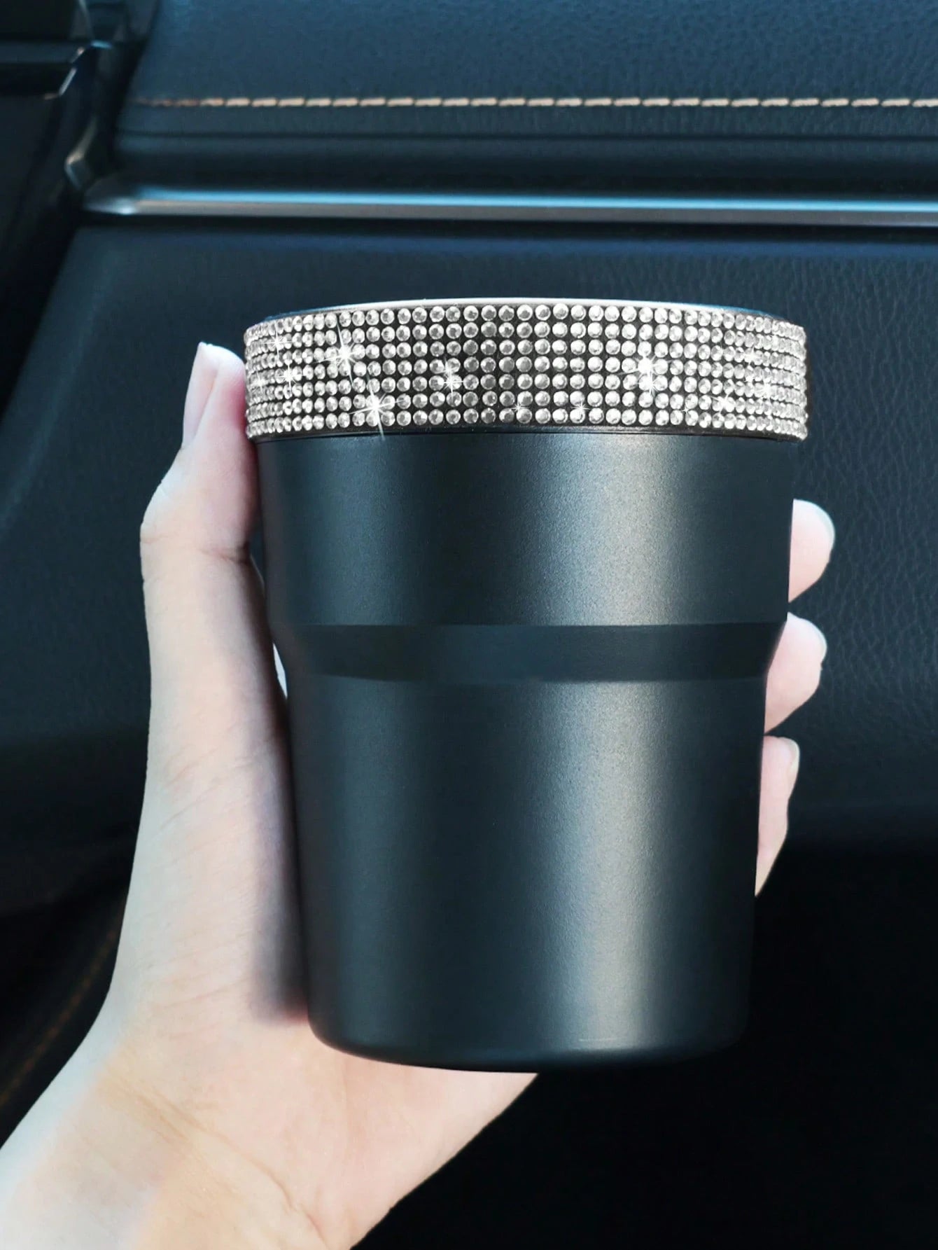 Fashion Simple Model Rhinestone Car Coin Storage Cup- Multi-Functional Storage Cup, Non-Slip Design, Easy To Store Loose Change, Practical And Convenient