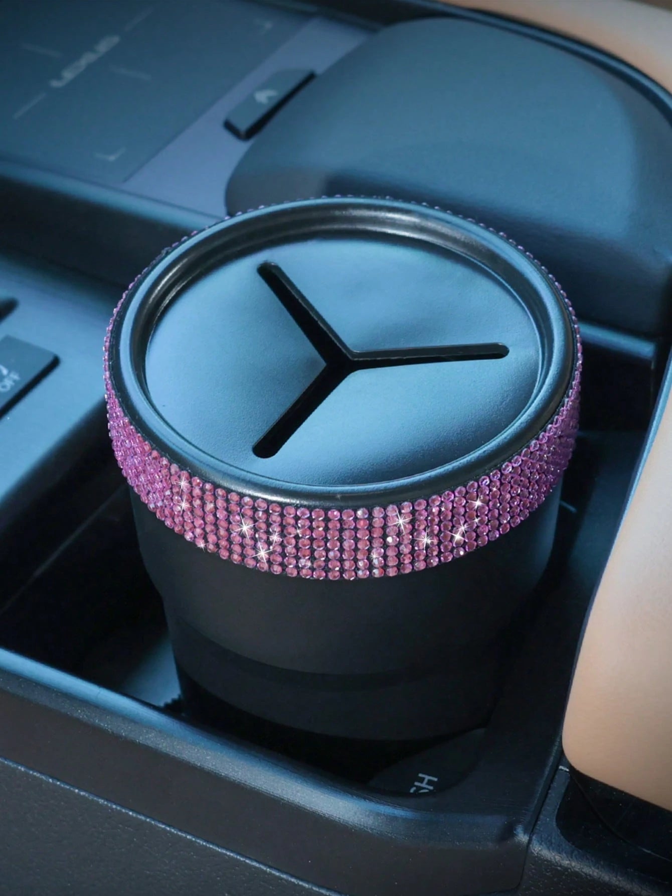 Fashion Simple Model Rhinestone Car Coin Storage Cup- Multi-Functional Storage Cup, Non-Slip Design, Easy To Store Loose Change, Practical And Convenient