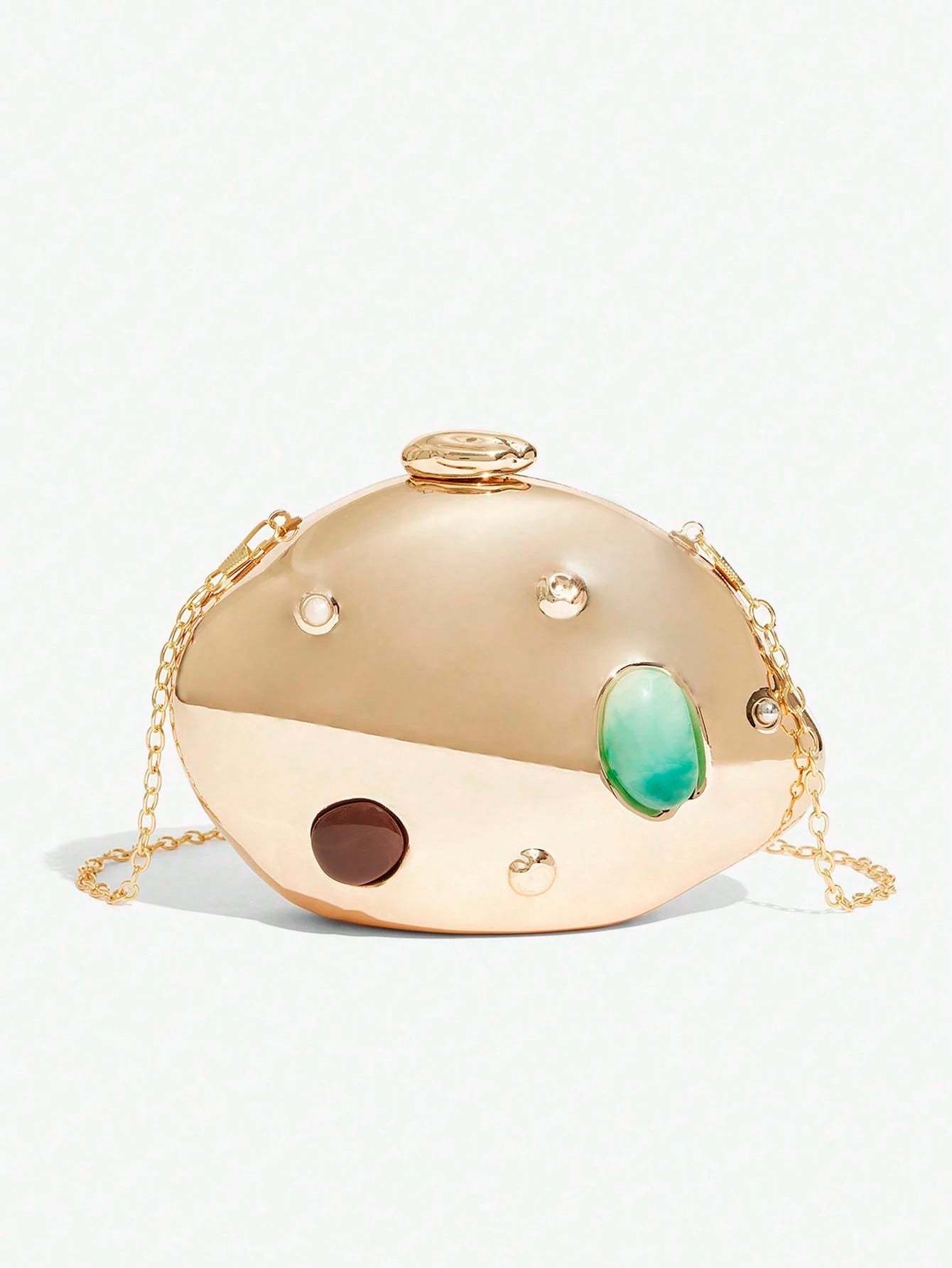 Fashionable Metal Hard Shell Handbag, Inlaid With Exquisite Gemstone Metal Chain Crossbody Bag, Niche Design Dinner Bag, Suitable Banquets Gatherings