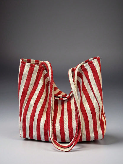 Fashionable Retro Striped Canvas Tote Bag, Large Capacity, Versatile Use, Ideal For Work, School Or Outdoor Activities