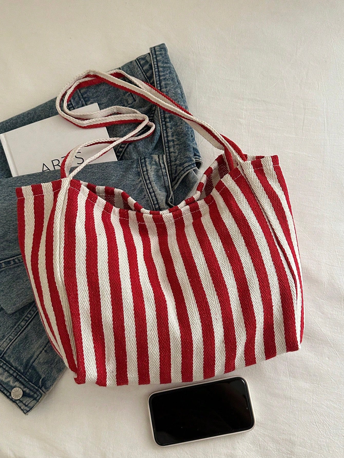 Fashionable Retro Striped Canvas Tote Bag, Large Capacity, Versatile Use, Ideal For Work, School Or Outdoor Activities