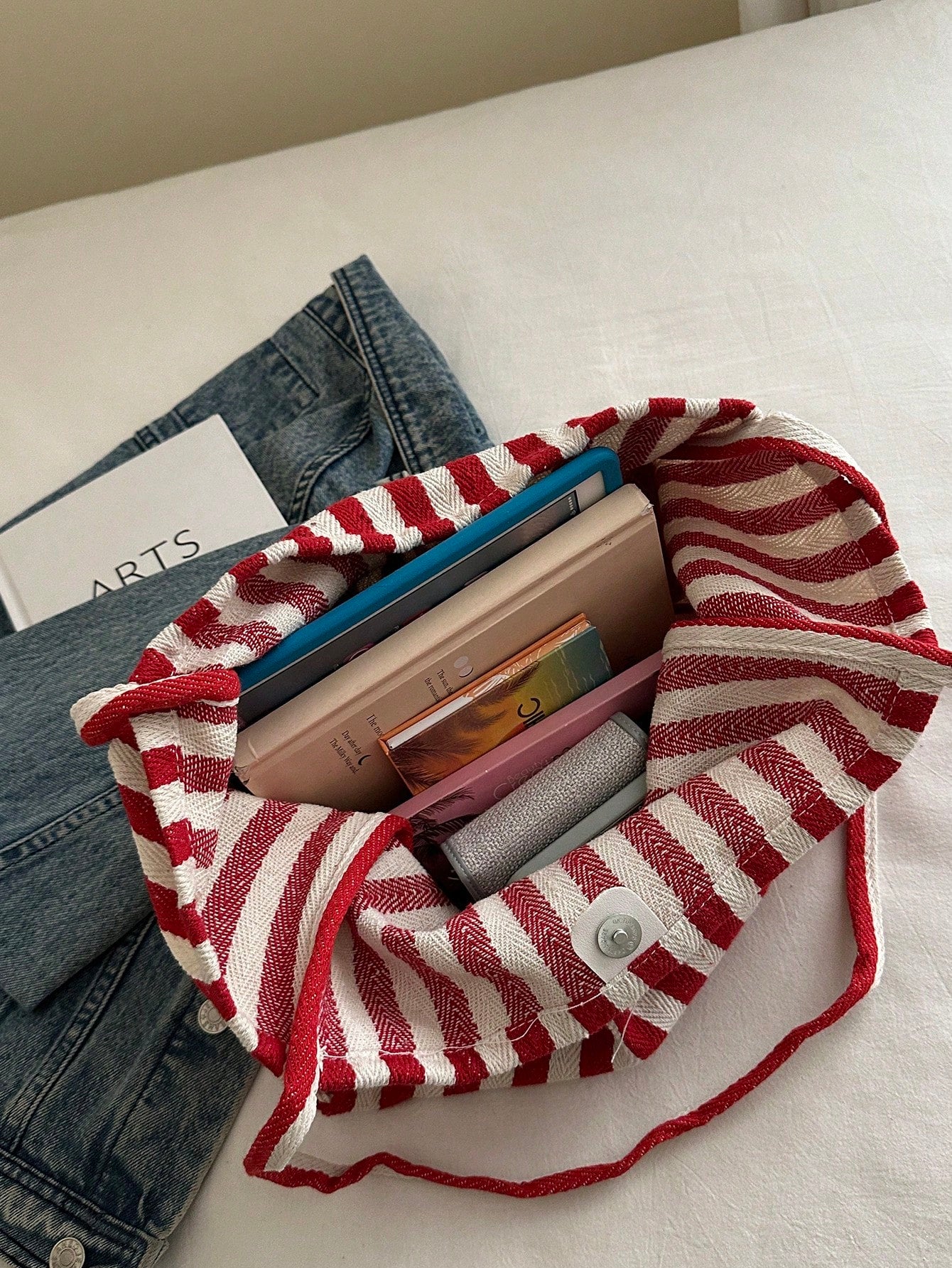 Fashionable Retro Striped Canvas Tote Bag, Large Capacity, Versatile Use, Ideal For Work, School Or Outdoor Activities
