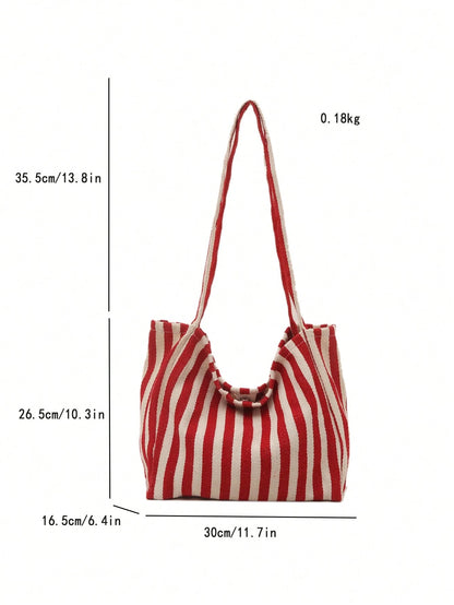 Fashionable Retro Striped Canvas Tote Bag, Large Capacity, Versatile Use, Ideal For Work, School Or Outdoor Activities