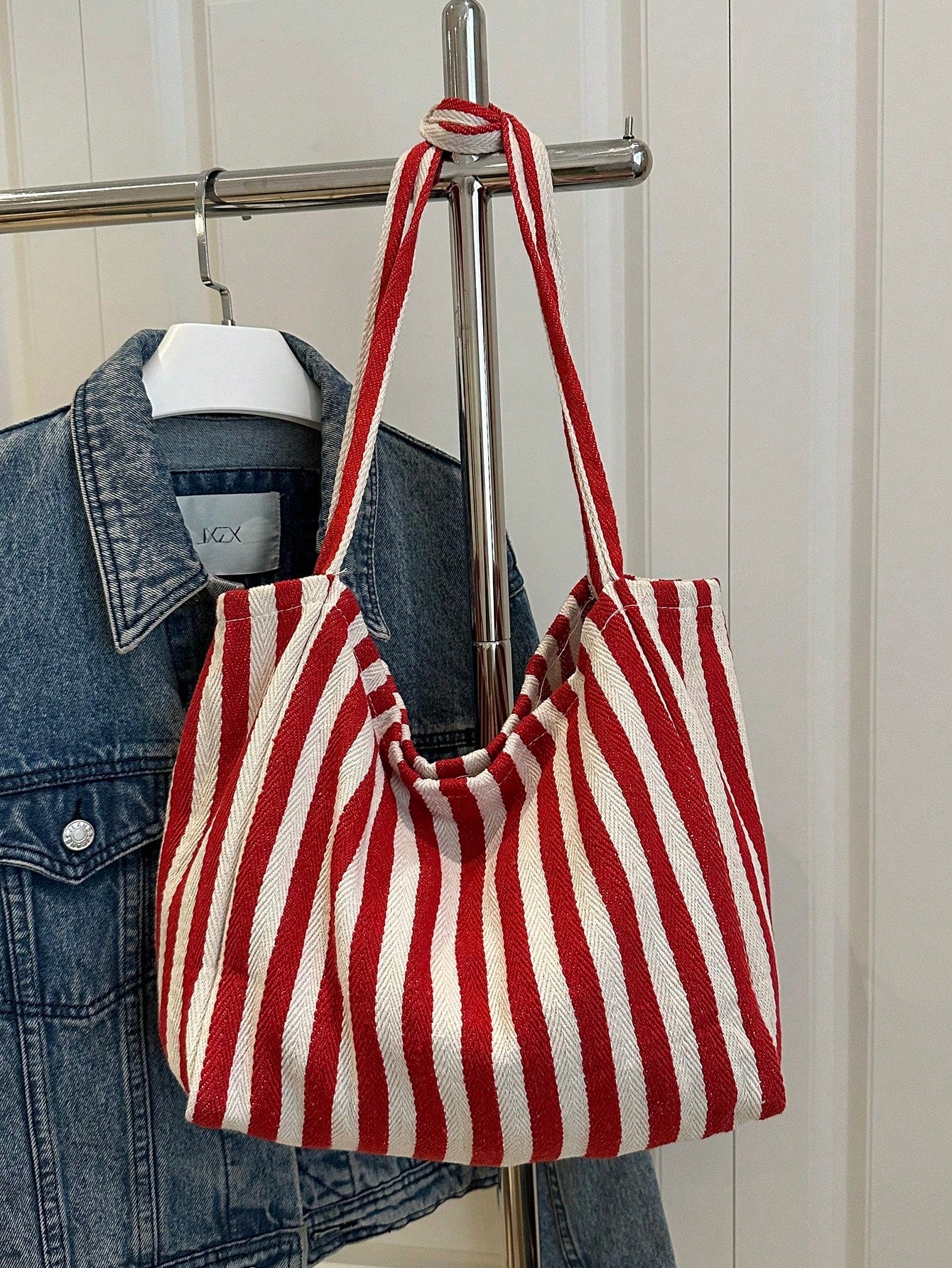 Fashionable Retro Striped Canvas Tote Bag, Large Capacity, Versatile Use, Ideal For Work, School Or Outdoor Activities