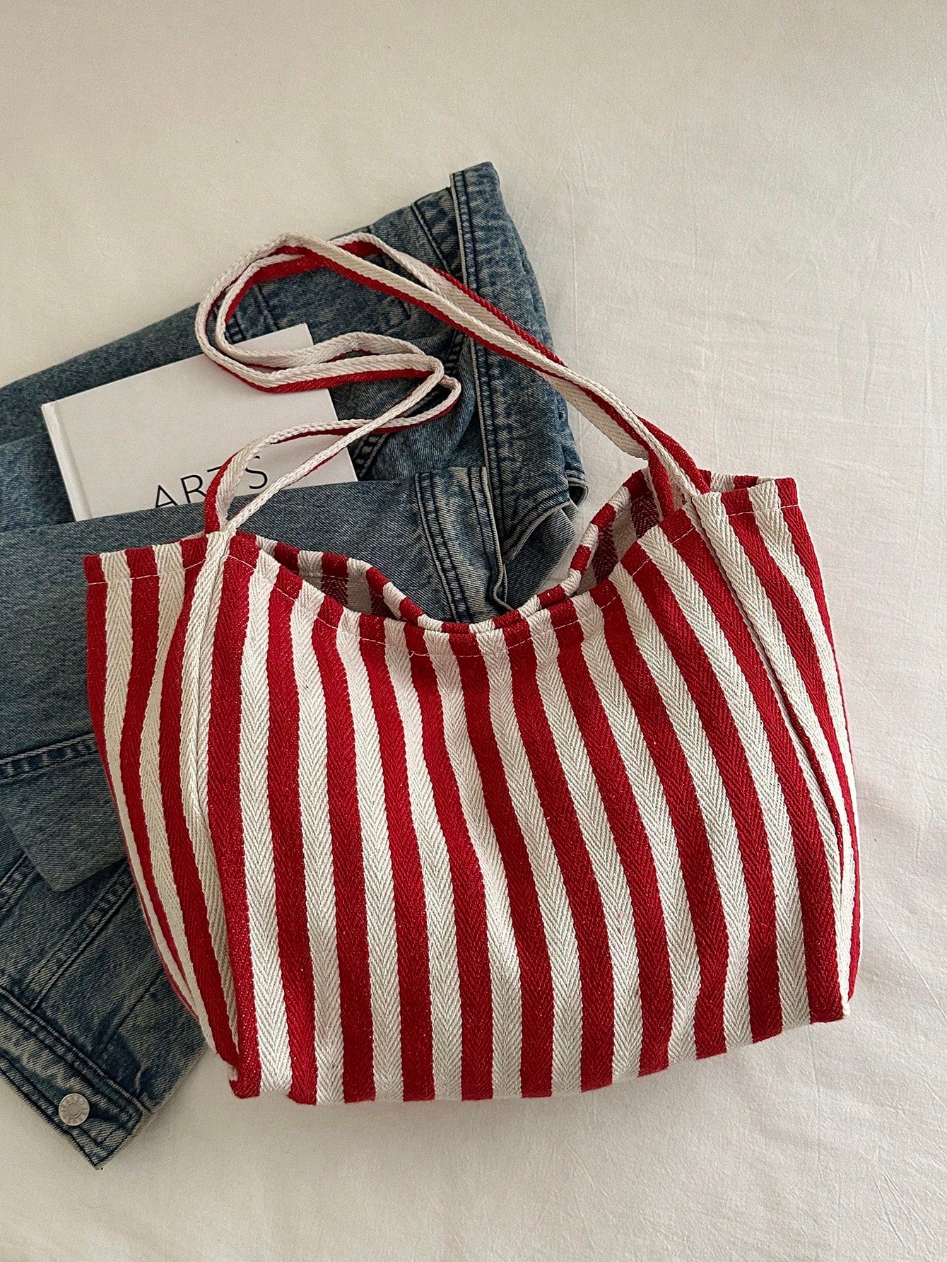 Fashionable Retro Striped Canvas Tote Bag, Large Capacity, Versatile Use, Ideal For Work, School Or Outdoor Activities
