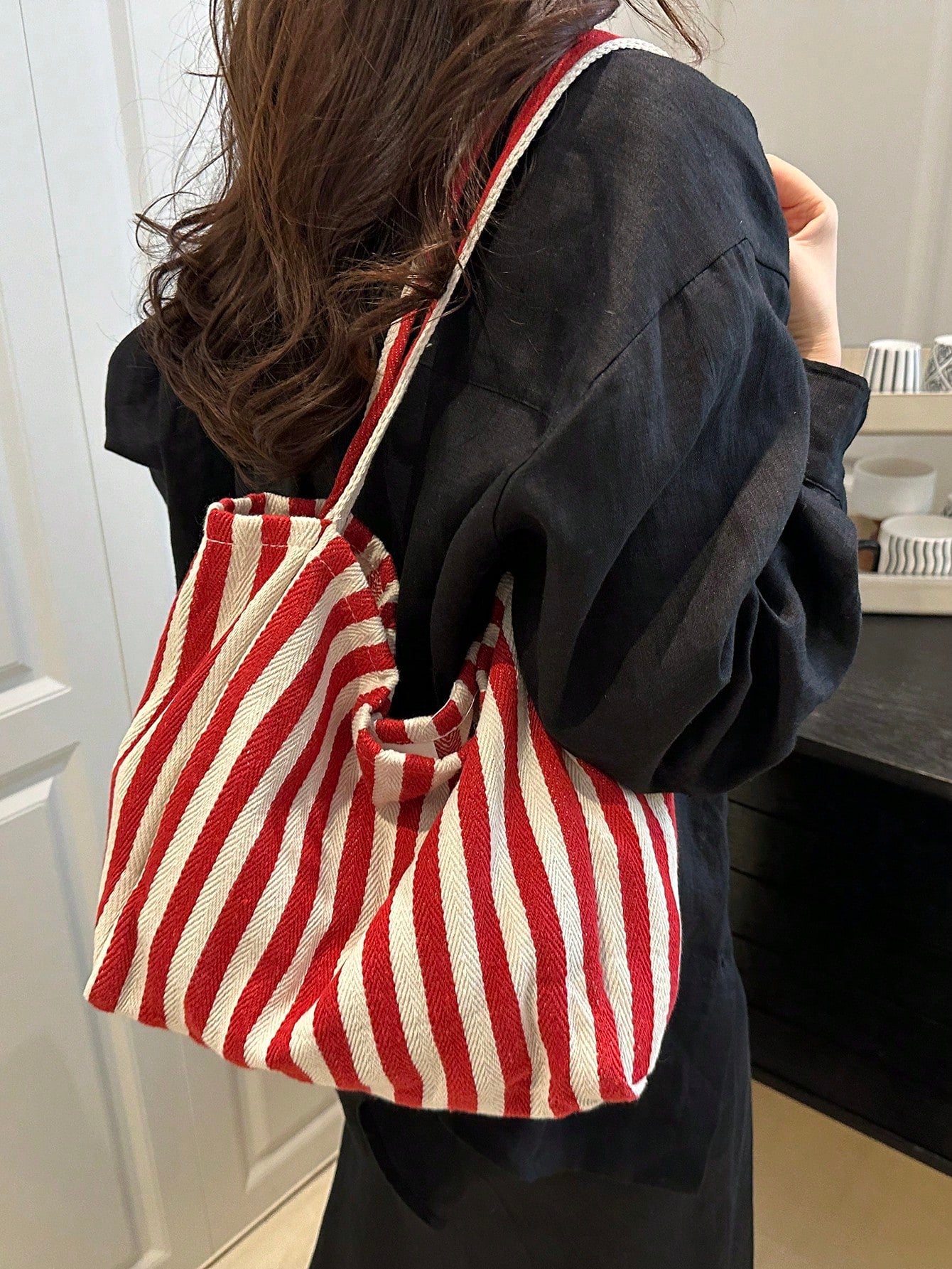 Fashionable Retro Striped Canvas Tote Bag, Large Capacity, Versatile Use, Ideal For Work, School Or Outdoor Activities