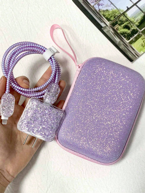 Fashionable Six-Piece Set Of Glitter Sparkle Charger Storage And Protection Cable Organizer