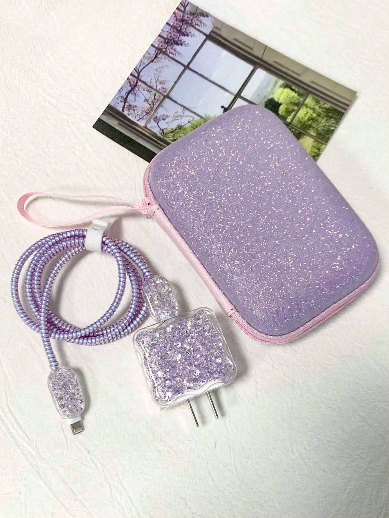 Fashionable Six-Piece Set Of Glitter Sparkle Charger Storage And Protection Cable Organizer
