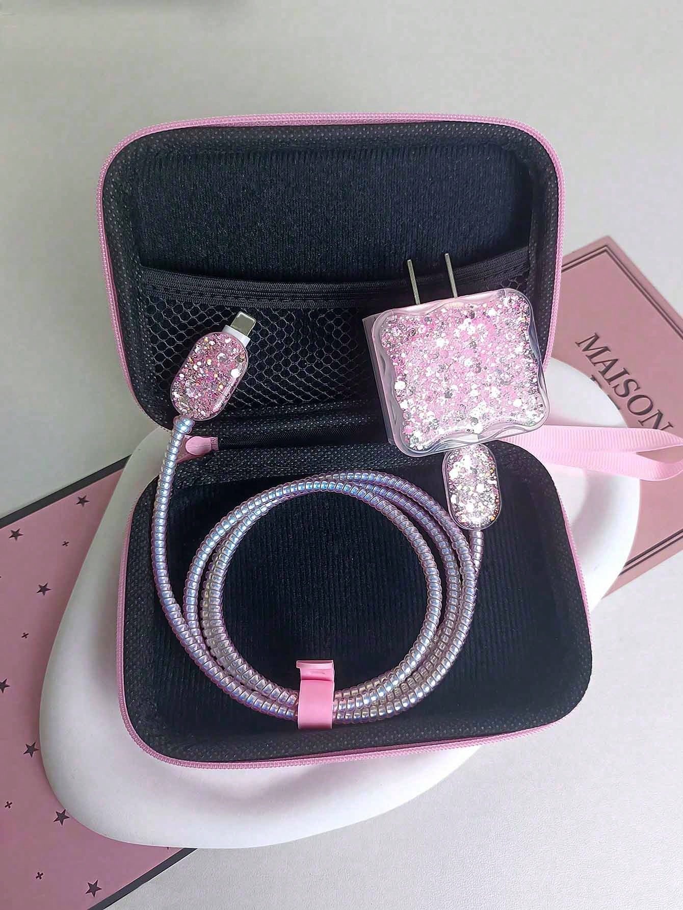 Fashionable Six-Piece Set Of Glitter Sparkle Charger Storage And Protection Cable Organizer