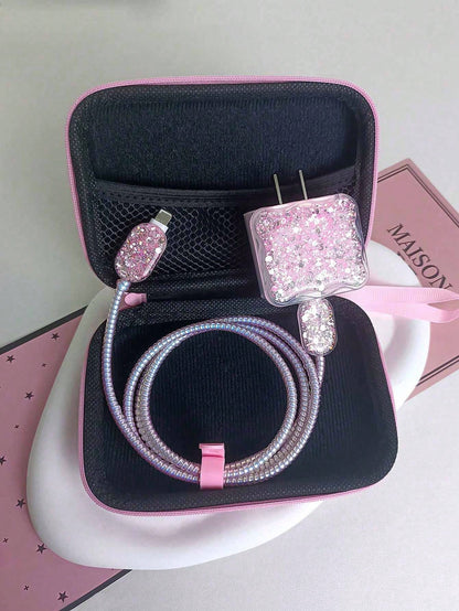 Fashionable Six-Piece Set Of Glitter Sparkle Charger Storage And Protection Cable Organizer