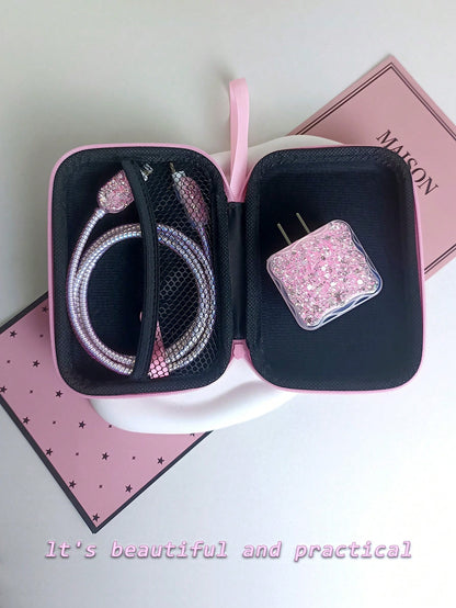 Fashionable Six-Piece Set Of Glitter Sparkle Charger Storage And Protection Cable Organizer