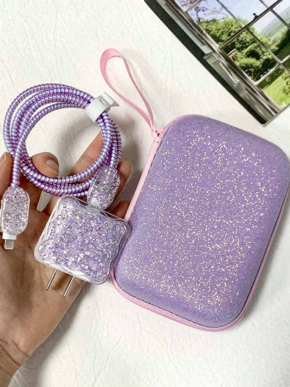 Fashionable Six-Piece Set Of Glitter Sparkle Charger Storage And Protection Cable Organizer