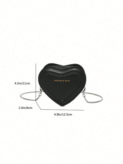 Fashionable Solid Color Ultra Small Heart-Shaped Women's Bag, PU Leather Chain Bag Slanted Body Coin Purse