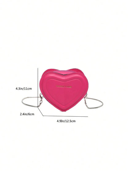 Fashionable Solid Color Ultra Small Heart-Shaped Women's Bag, PU Leather Chain Bag Slanted Body Coin Purse