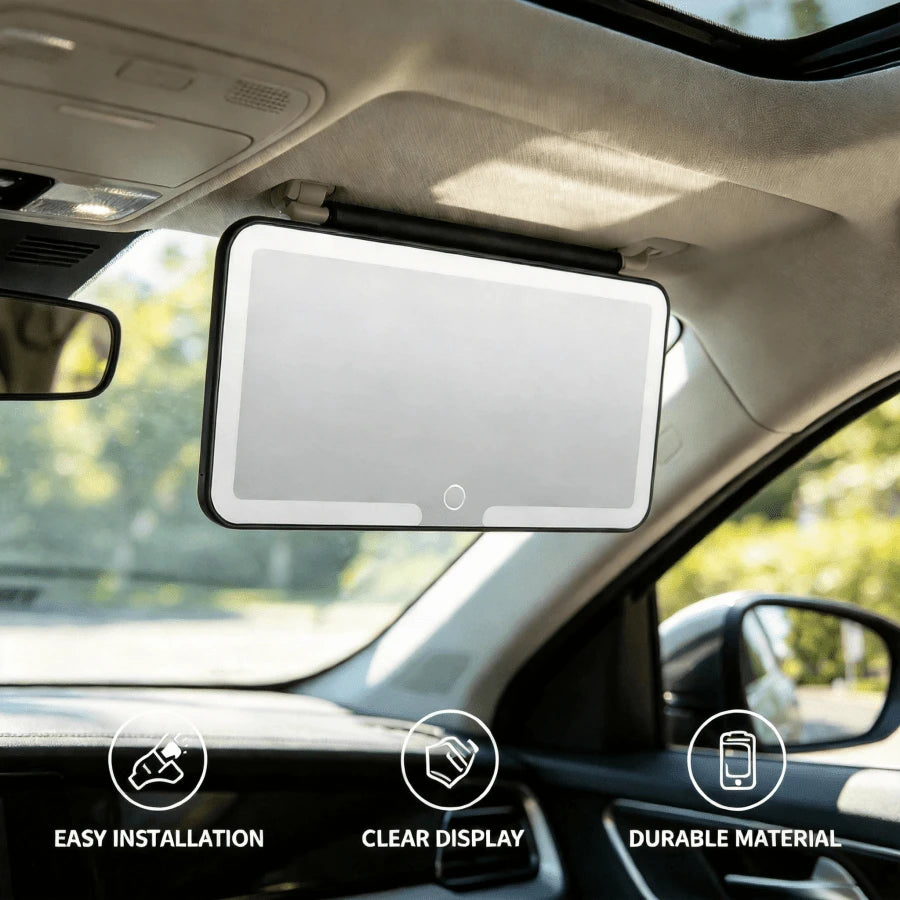 Fccemc Ultra Thin LED Car Makeup HD MirrorSunshade Makeup Hanging Mirror USB Charge SunVisor Dimmable Touchscreen Auto Interior VanityMirror For Women