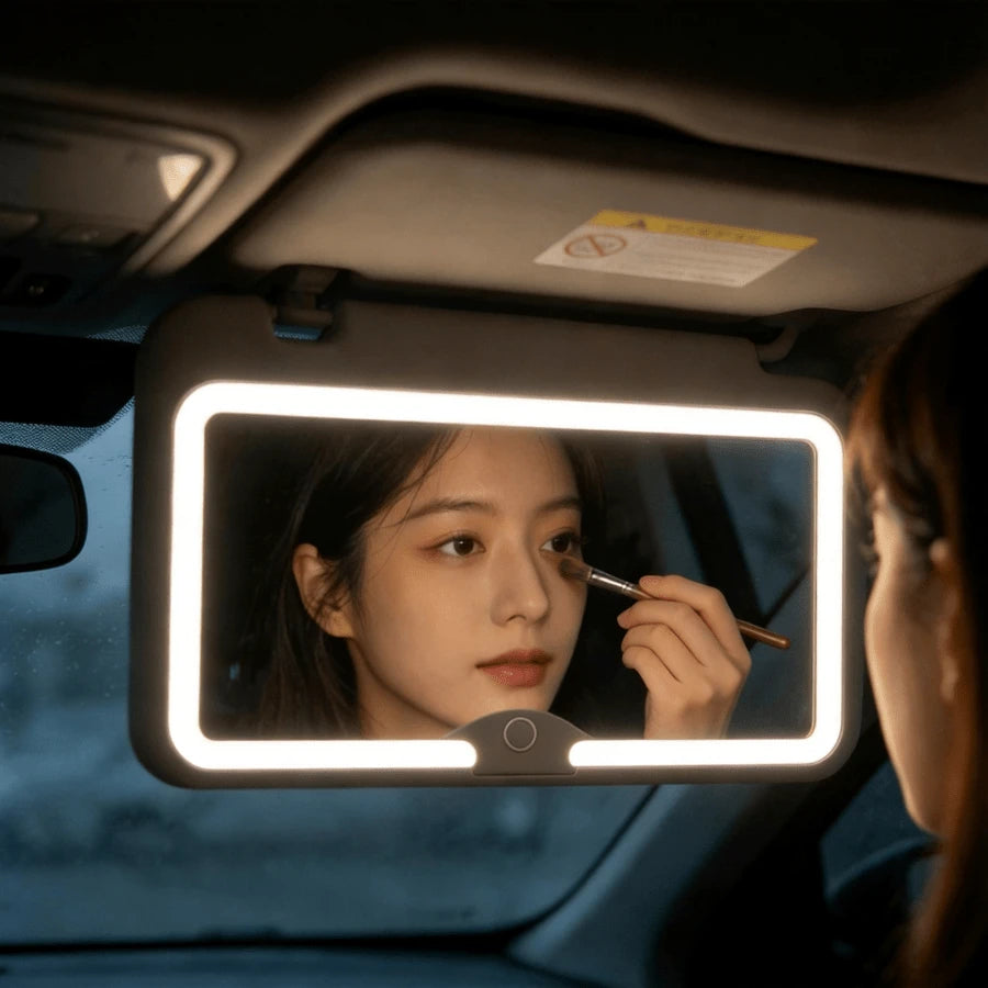 Fccemc Ultra Thin LED Car Makeup HD MirrorSunshade Makeup Hanging Mirror USB Charge SunVisor Dimmable Touchscreen Auto Interior VanityMirror For Women