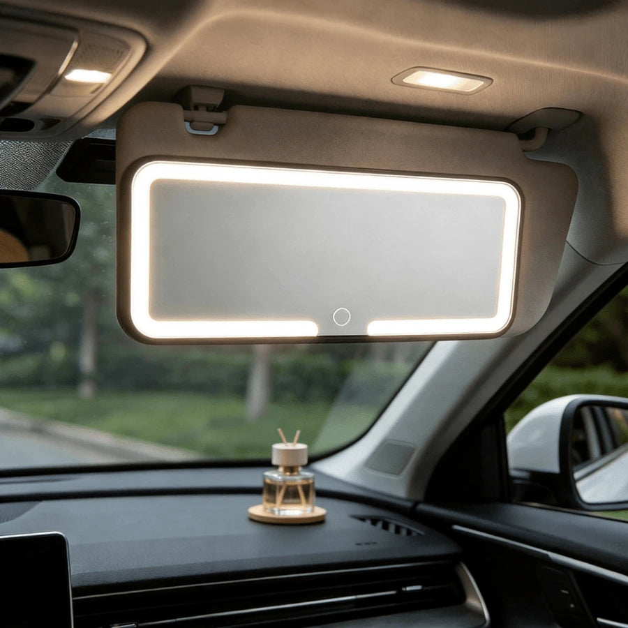 Fccemc Ultra Thin LED Car Makeup HD MirrorSunshade Makeup Hanging Mirror USB Charge SunVisor Dimmable Touchscreen Auto Interior VanityMirror For Women
