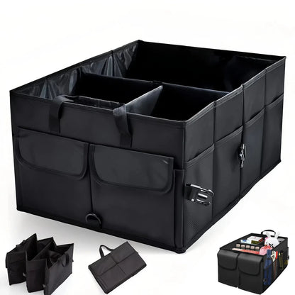 FEELSO Premium Car Boot Organiser Non-Slip- Foldable Car Boot Bag Large With Double Shelves- Boot Box, Boot Organiser Box