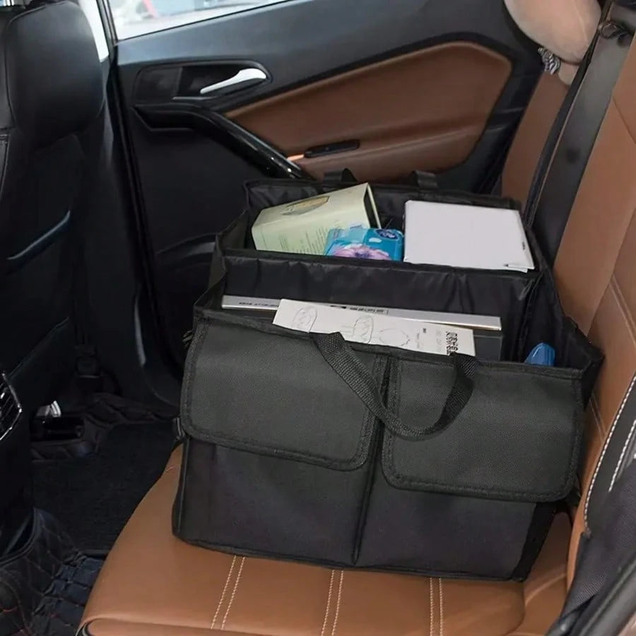 FEELSO Premium Car Boot Organiser Non-Slip- Foldable Car Boot Bag Large With Double Shelves- Boot Box, Boot Organiser Box