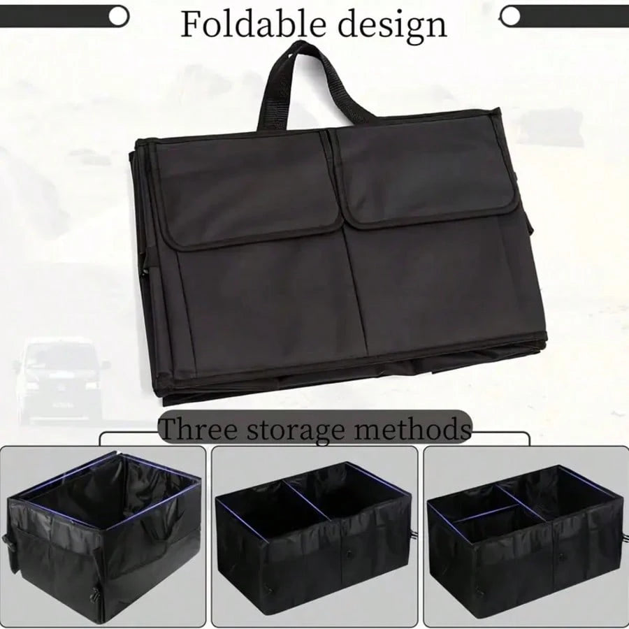 FEELSO Premium Car Boot Organiser Non-Slip- Foldable Car Boot Bag Large With Double Shelves- Boot Box, Boot Organiser Box