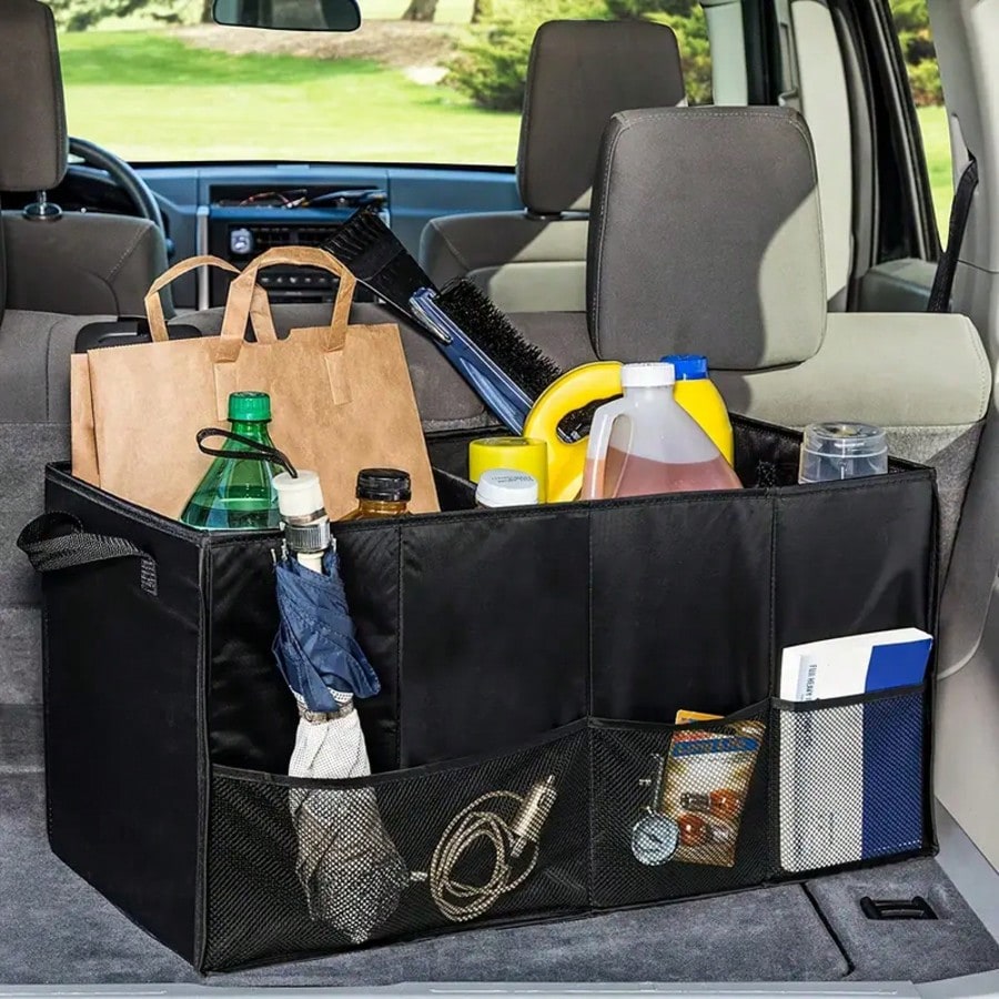FEELSO Premium Car Boot Organiser Non-Slip- Foldable Car Boot Bag Large With Double Shelves- Boot Box, Boot Organiser Box
