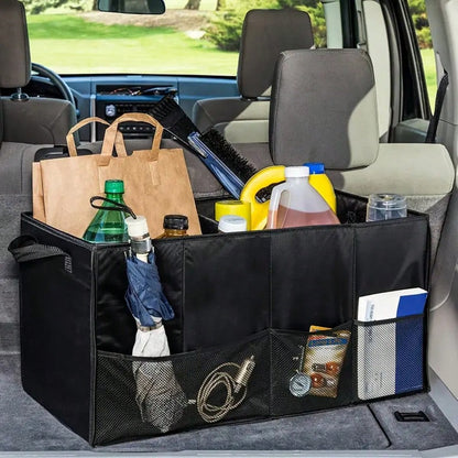 FEELSO Premium Car Boot Organiser Non-Slip- Foldable Car Boot Bag Large With Double Shelves- Boot Box, Boot Organiser Box